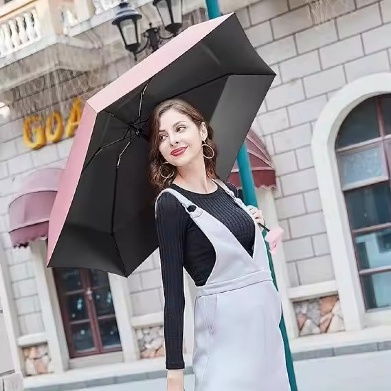 Mini Solid Colour Waterproof Umbrella With Capsule Shaped Container, Casual Durable Compact Umbrella For Men's & Women's Outdoor Activities