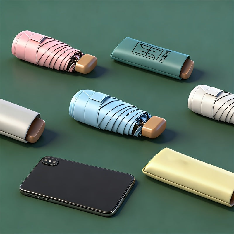 [Mini Folding Umbrella] Compact 6-Stick Bone Mini Folding Umbrella - Lightweight And Durable Handle And Frame, Manual Open/Close, Fashionable Portable, Suitable for Sun And Rain, Available in Pink, Blue, White, Gray, Cute Umbrella