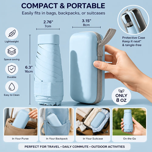 Fashionable And Popular Folding Portable Mini Mini Umbrella, Six Fold Umbrella, High-Quality Mini Ultra Light Small Umbrella, Women'S Sunshade Umbrella, Dual Purpose And, Small And Cute Fashion Umbrella, Pocket Umbrella, Folding Travel Umbrella