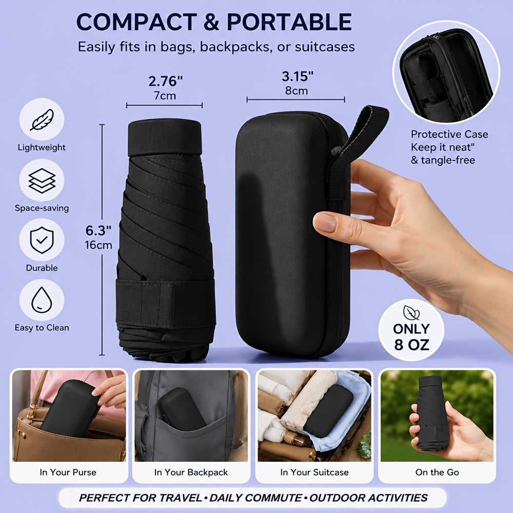 Fashionable And Popular Folding Portable Mini Mini Umbrella, Six Fold Umbrella, High-Quality Mini Ultra Light Small Umbrella, Women'S Sunshade Umbrella, Dual Purpose And, Small And Cute Fashion Umbrella, Pocket Umbrella, Folding Travel Umbrella