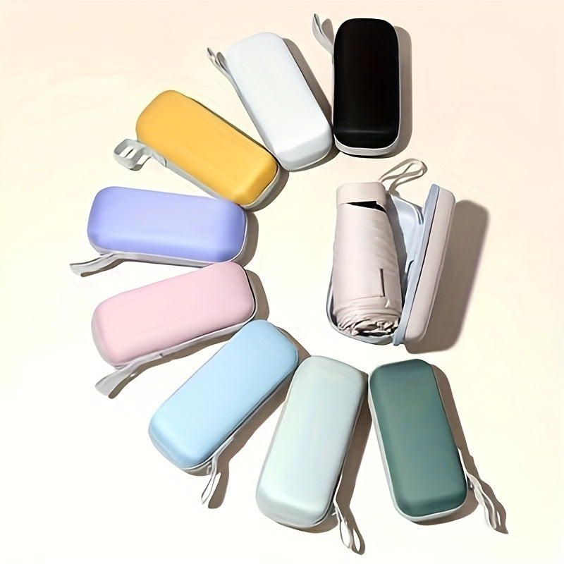 Mini Solid Colour Waterproof Umbrella With Capsule Shaped Container, Casual Durable Compact Umbrella For Men's & Women's Outdoor Activities