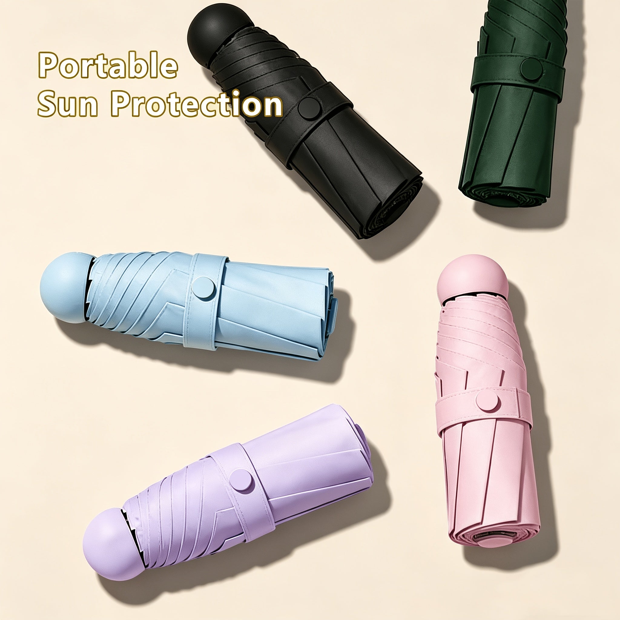 Women'S Compact Folding Umbrella, Portable Mini Sun Umbrella, Lightweight Travel Umbrella, for Women, Everyday, Office, Vacation - Pastel Colors - Ideal Gift for Her, Outdoor Accessory, Stylish Accessory, Durable Construction
