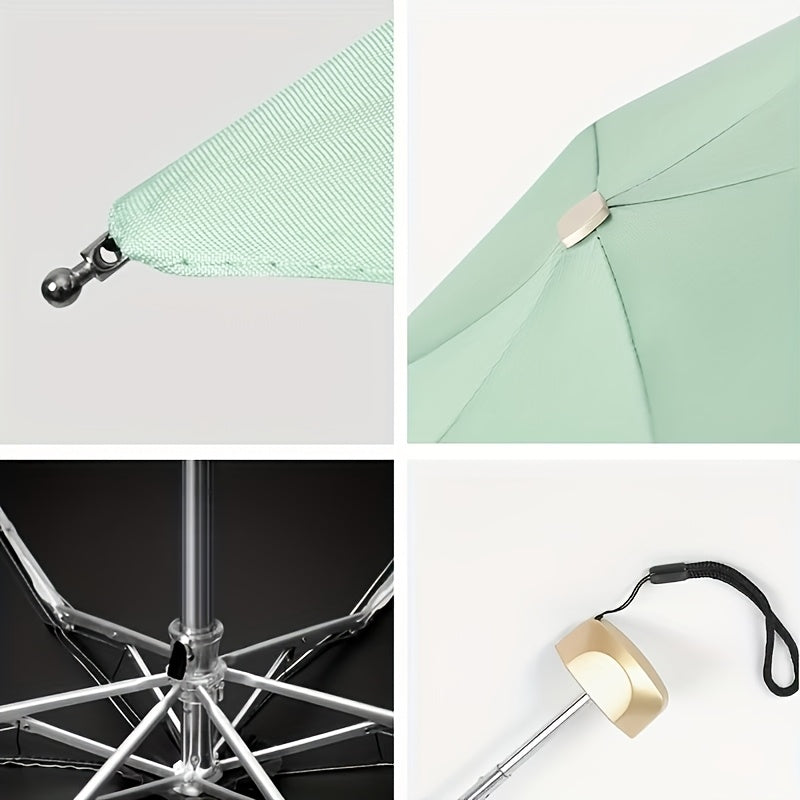 [Mini Folding Umbrella] Compact 6-Stick Bone Mini Folding Umbrella - Lightweight And Durable Handle And Frame, Manual Open/Close, Fashionable Portable, Suitable for Sun And Rain, Available in Pink, Blue, White, Gray, Cute Umbrella